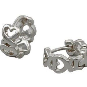 Lucky Charm White Gold Dipped Heart Huggie Hoop Earrings Silver NWT